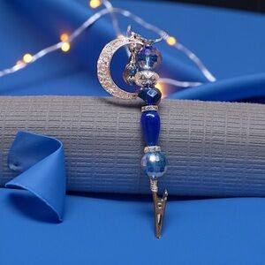 Blue Moon Beaded Roach clip atmcard clipLong Nail Helper Crystal Bead Charm Tool